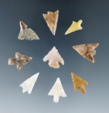 Set of nine Columbia River arrowheads, largest is 1
