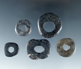 Set of five drilled Stone Rings from the Dalles area on the Columbia River. Largest ring is 7/8