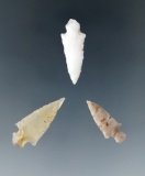 Set of three Dagger points found near the Columbia River. 1 is highly translucent agate and is 1
