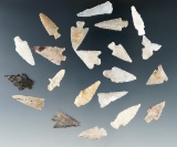 Group of 21 assorted arrowheads and gempoints found near the Columbia River, largest is 1