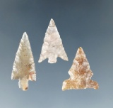 Set of three nice Columbia River Gempoints, one is highly translucent. Largest is 15/16
