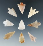 Set of nine Columbia River Gempoints, largest is 3/4