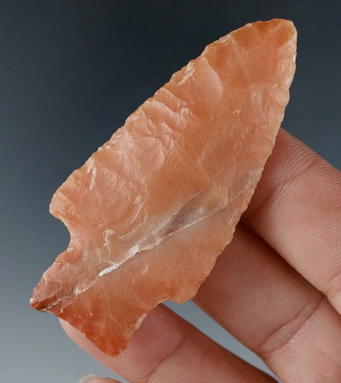 2 9/16" Archaic Stemmed made from beautiful orange novaculite found in Arkansas.