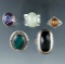 Set of five assorted vintage silver and gemstone rings.