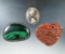 Three beautiful gemstones, malachite belt buckle, agate Pendant, red mineral sample from Arizona.