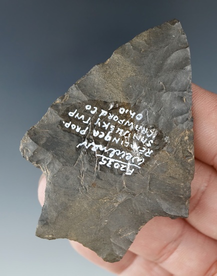 2 5/8" Transitional Paleo made from Coshocton Flint found on the Reminger farm, Crawford Co., Ohio.