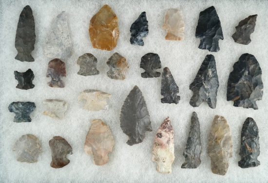 Group of approximately 36 flaked projectile points, knives and tools collected by James Brown - Ohio