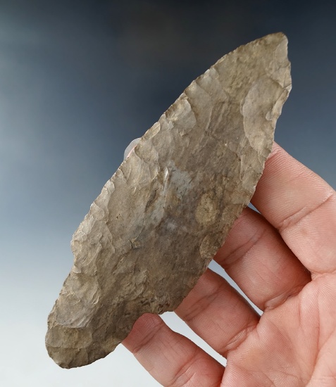 4 1/2" Dover Flint Adena found in Chatham Co., Tennessee. Ex. Leon Balukas.