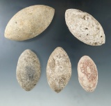 Set of five Bi-pointed Bolo Stones, largest is 3 1/8