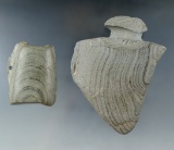 Pair of slate artifacts including a very unique anciently damaged and salvaged geniculate - Ohio.