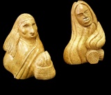 Very nice pair of contemporary stone carvings, both signed on bottom.