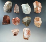 Group of 10 very colorful Hopewell Flint Ridge Cores found in Licking Co., Ohio.