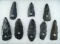 Group of 8 Coshocton Flint Knives and Blades found in Ohio.  Largest is 4 3/16