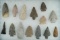 Large group of 14 assorted Points from various locations.  Largest is 3 1/4