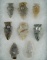 Group of 8 Ohio Arrowheads. All made from quality material. Largest is 1 15/16