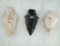 Group of 3 Adena and Dickson Points found in Ohio and Missouri.  Largest is 3 1/4