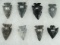 Group of 8 Coshocton Flint Points found in Ohio.  Largest is 1 7/8