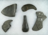 Group of 5 broken Banded Slate artifacts found in Ohio. These make excellent study examples!