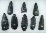 Group of 8 Coshocton Flint Knives and Blades found in Ohio.  Largest is 4 3/16