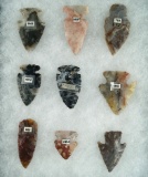 Set of 9 beautiful Arrowheads found in Ohio.  Largest is 2