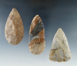 Set of 3 Flint Ridge Woodland Blades all found in Ohio.  Largest is 2 15/16