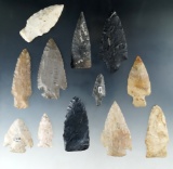 Nice group of 12 Assorted Arrowheads and Knives, largest is 3