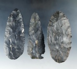 Set of 3 Coshocton Flint Knives and Blades found in Ohio, largest is 4 3/8