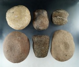 Set of 6 Stone Artifacts including hammerstones and a discoidal.