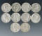 10 Assorted 1964 Washington Silver Quarters F-AU