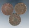 3 US Large Cents 1829, 1835 and1847 AG-VG Details Environmental Damage