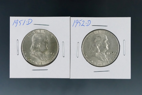 1951-D and 1952-D Franklin Silver Half Dollars XF-AU