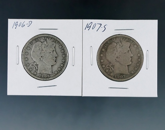 1906-D and 1907-S Barber Silver Half Dollars VG