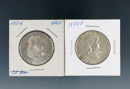 1954 and 1954-D Franklin Silver Half Dollars XF-AU