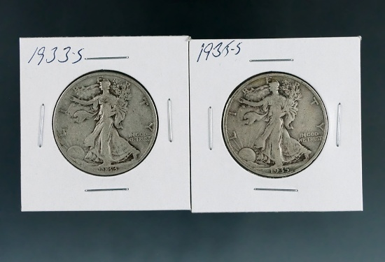 1933-S and 1935-S Walking Liberty Silver Half Dollars VG-F