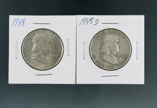 1948 and 1948-D Franklin Silver Half Dollars VF-XF
