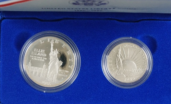 1986 Statue of Liberty Commemorative 2 Piece Proof Set in Original Box with COA