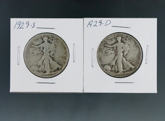 1929-D and 1929-S Walking Liberty Silver Half Dollars G-F