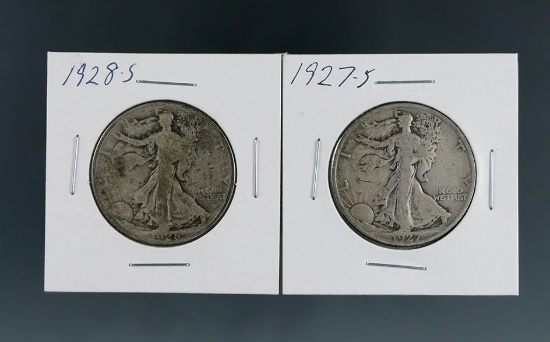 1927-S and 1928-S Walking Liberty Silver Half Dollars G-VG