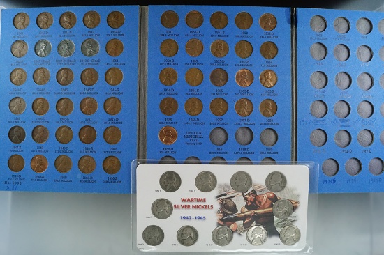 1941-1958 Lincoln Wheat Cent Set in Folder 51 Coins and 11 Piece War Nickel Set