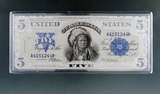 4 Troy Ounce Silver $5.00 Indian Chief Silver Certificate Copy with COA