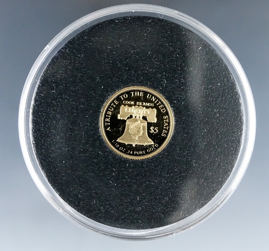 Cook Island 2020 Liberty Design US Tribute Coin 1/10th Ounce .24 Pure Gold Proof