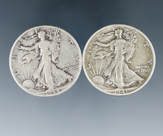 1941 and 1944 Walking Liberty Silver Half Dollars VG-F