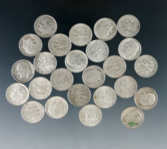 25 Assorted Roosevelt Silver Dimes 1964 or Before F-AU