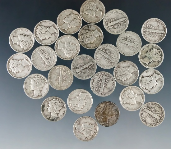 25 Assorted Mercury Silver Dimes AG-F