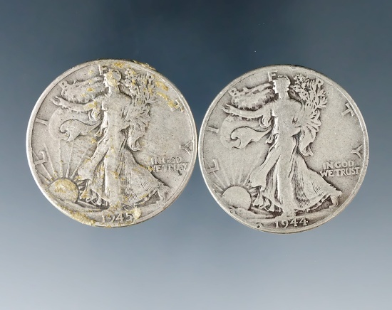 1944 and 1945 Walking Liberty Silver Half Dollars VG-F