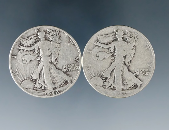 1941­-D and 1942 Walking Liberty Silver Half Dollars G-F
