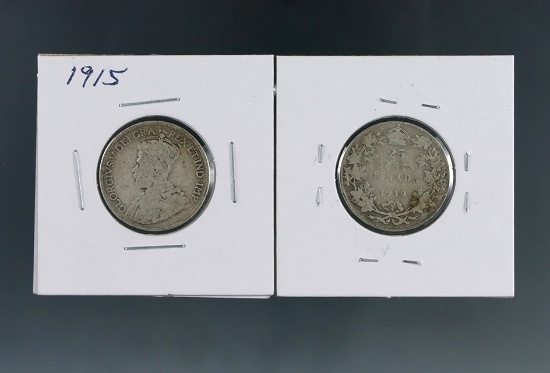 1915 and 1919 Canadian Silver Quarters G