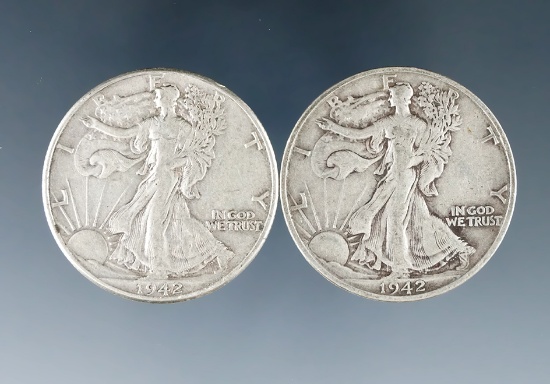 1942 and 1942-S Walking Liberty Silver Half Dollars F-VF