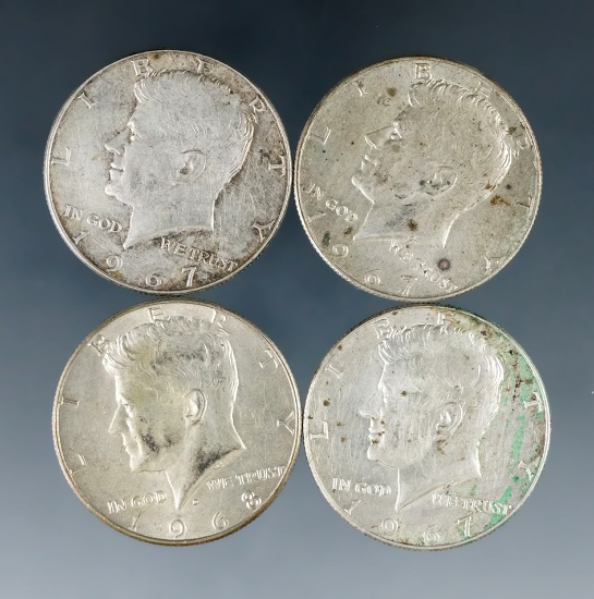 4 Kennedy 40% Silver Half Dollars VF-AU Details