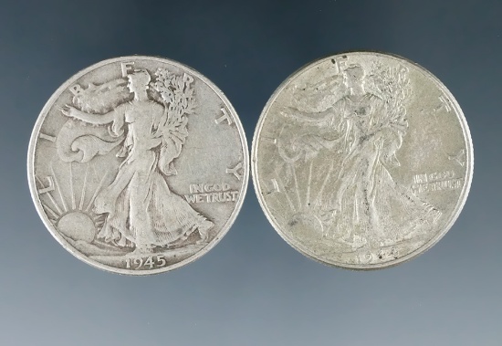 1944 and 1945 Walking Liberty Silver Half Dollars VF-XF
